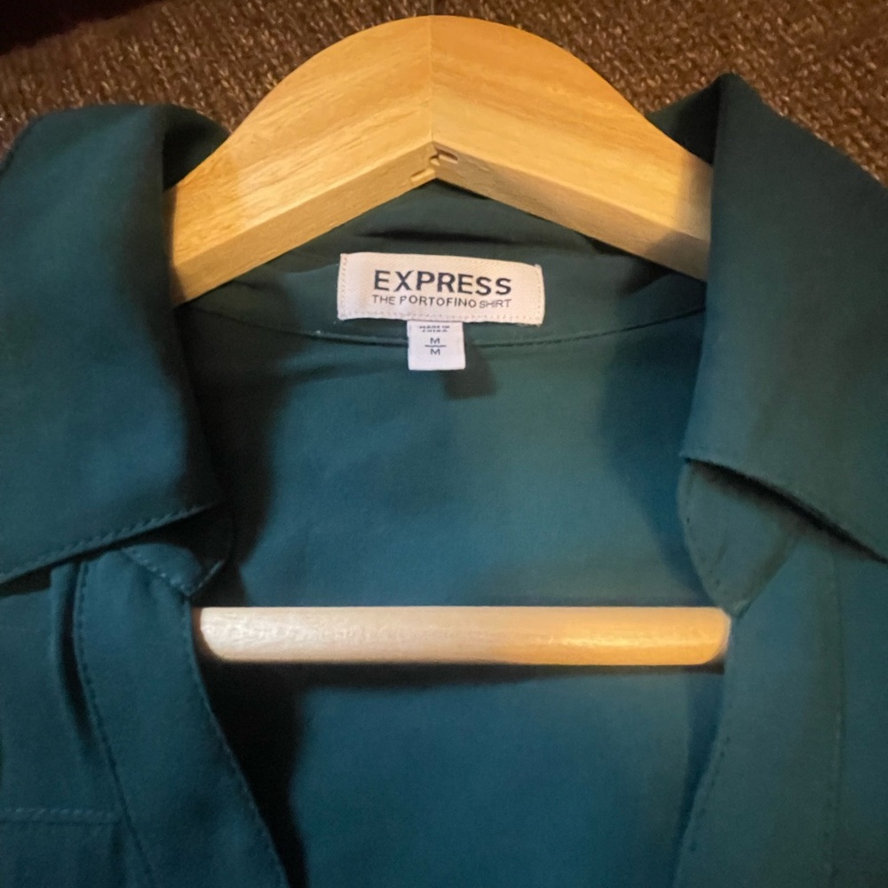 Express Long-Sleeve Button Front Button Green Blo… - image 1